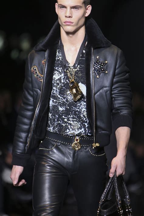 versace men leather jacket|Versace collection leather jacket.